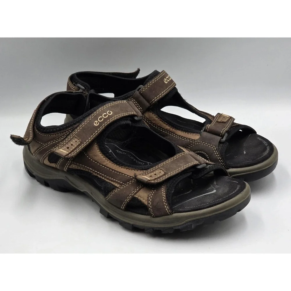 ECCO Yucatan Mens EU 45 US 11-11.5 Brown Leather Sandals Hiking Comfort Strap